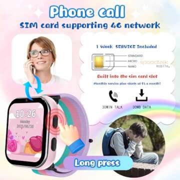 AYATAHA Smart Watch for Girls Boys, Kids Smartwatch with 4G SIM Card, Smart Watch for Kids Touch Scr...