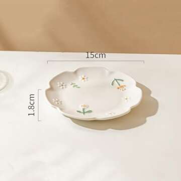 Bicuzat Embossed Flower Pattern Ceramic Seasoning Dishes Sauce Dishes Sushi Dipping Bowls Appetizer Plates Dessert Plates Food Serving Dishes for Kitchen, Tabletop, 4 PCS, 6 Inch