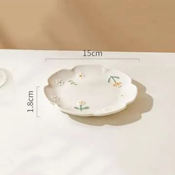 Bicuzat Embossed Flower Pattern Ceramic Seasoning Dishes Sauce Dishes Sushi Dipping Bowls Appetizer Plates Dessert Plates Food Serving Dishes for Kitchen, Tabletop, 4 PCS, 6 Inch