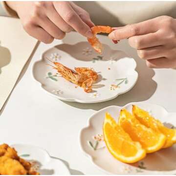 Bicuzat Embossed Flower Pattern Ceramic Seasoning Dishes Sauce Dishes Sushi Dipping Bowls Appetizer Plates Dessert Plates Food Serving Dishes for Kitchen, Tabletop, 4 PCS, 6 Inch