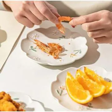 Bicuzat Embossed Flower Pattern Ceramic Seasoning Dishes Sauce Dishes Sushi Dipping Bowls Appetizer Plates Dessert Plates Food Serving Dishes for Kitchen, Tabletop, 4 PCS, 6 Inch