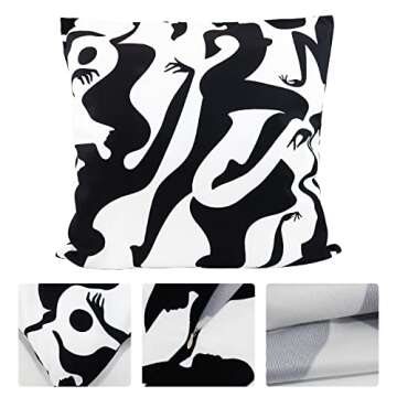 AUTSKY Throw Pillow Cover Velvet Vintage Body Textured Lumbar Decorative Throw Pillow Cover 18x18 Inch Geometric Pillow Cover Cushion Cases Soft Boho Pillow Cover, Black&White