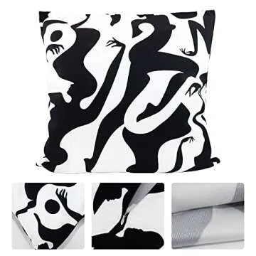 AUTSKY Throw Pillow Cover Velvet Vintage Body Textured Lumbar Decorative Throw Pillow Cover 18x18 Inch Geometric Pillow Cover Cushion Cases Soft Boho Pillow Cover, Black&White