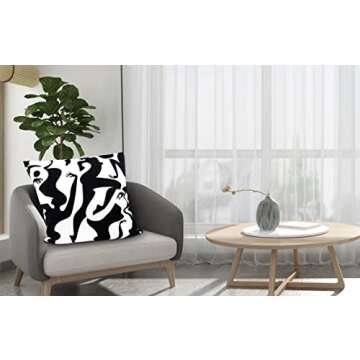 AUTSKY Throw Pillow Cover Velvet Vintage Body Textured Lumbar Decorative Throw Pillow Cover 18x18 Inch Geometric Pillow Cover Cushion Cases Soft Boho Pillow Cover, Black&White