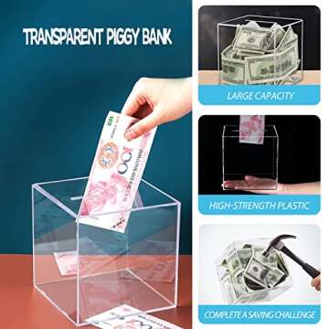 Clear Acrylic Money Bank for Kids and Adults - Save Cash!