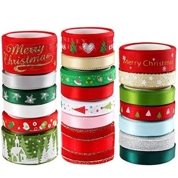 SANNIX 20 Pieces 3 Size Christmas Ribbons for Craft Holiday Printed Grosgrain Organza Satin Ribbons ...