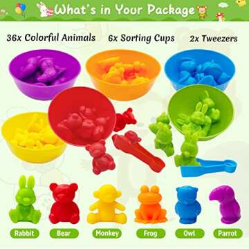 Counting Animals Matching Game Color Sorting Toys with Sorting Bowls Montessori STEM Color Classific...