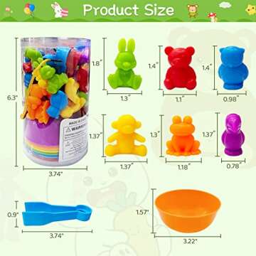 Counting Animals Matching Game Color Sorting Toys with Sorting Bowls Montessori STEM Color Classification Sensory Training Early Educational Preschool Learning Toys for Toddlers Kids Ages 3 4 5 6