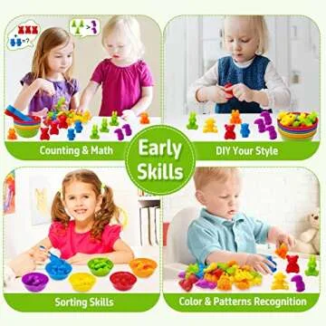 Counting Animals Matching Game Color Sorting Toys with Sorting Bowls Montessori STEM Color Classification Sensory Training Early Educational Preschool Learning Toys for Toddlers Kids Ages 3 4 5 6