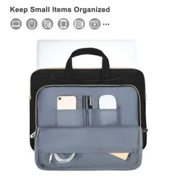 MOSISO 360 Protective Laptop Shoulder Bag,13-13.3 inch Computer Bag Compatible with MacBook Pro 14, HP, Dell, Asus Notebook,Messenger Briefcase with Front Quilted Raised Horizontal Pockets, Black