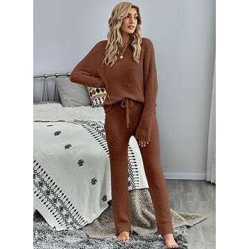 luvamia Sweat Outfits for Women 2 Pieces Pajama Tops Womens Flannel Pajama Pants Cozy Pajamas Top And Pants Set Women Two Piece Brunette Medium Fits Size 8/ Size 10