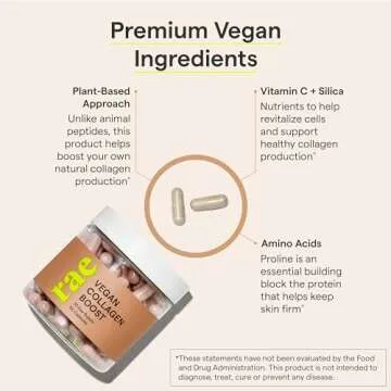 Rae Wellness Vegan Collagen Boost - Collagen Production + Glowing Skin Supplement with Vitamin C & Bamboo Extract - Plant Based Skin Support - 60 Capsules (30 Day Supply)