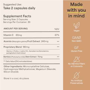 Rae Wellness Vegan Collagen Boost - Collagen Production + Glowing Skin Supplement with Vitamin C & Bamboo Extract - Plant Based Skin Support - 60 Capsules (30 Day Supply)