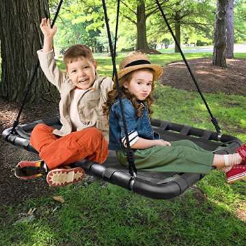 Sorbus Outdoor Platform Swing for Kids - Rectangular Mat Swing for Tree, Swing Set, Playground - Accessories Included (40 x 30, Rectangle Black)