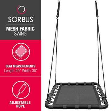 Sorbus Outdoor Platform Swing for Kids - Rectangular Mat Swing for Tree, Swing Set, Playground - Accessories Included (40 x 30, Rectangle Black)