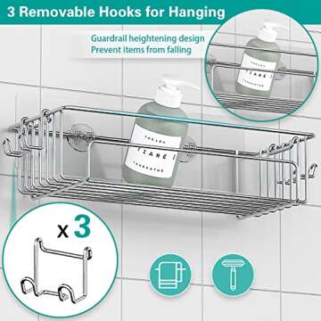 MIMIEYES Shower Caddy, 2 Pack Shower Caddy Bathroom Organizers, SUS 304 Stainless Steel Shower Shelf Inside Shower, Adhesive Wall Hanging Storage Organizer Shower Basket Kitchen Spice Rack