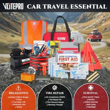 All-in-One Car Emergency Kit - Vehicle Safety Gear with Air Compressor & Jumper Cables