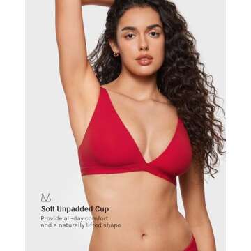 INLYRIC Women's Inbarely Soft Plunge Bralette - Deep V Unlined Triangle No Padding No Underwire Sexy Comfort Sleep Bra Lipstick Red Medium