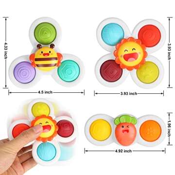 UKKITEK 3PCS Suction Cup Spinner Toy for Baby, Simple Dimple Fidget Toys with Stackable Cup Toys, Sensory for Toddlers 1-3 Years Old, Infant 6 12 18 Months Birthday Gifts Bath Toy