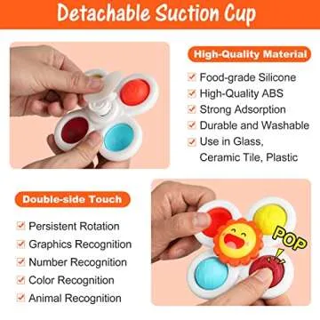 UKKITEK 3PCS Suction Cup Spinner Toy for Baby, Simple Dimple Fidget Toys with Stackable Cup Toys, Sensory for Toddlers 1-3 Years Old, Infant 6 12 18 Months Birthday Gifts Bath Toy