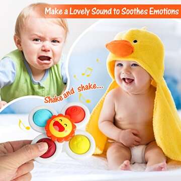 UKKITEK 3PCS Suction Cup Spinner Toy for Baby, Simple Dimple Fidget Toys with Stackable Cup Toys, Sensory for Toddlers 1-3 Years Old, Infant 6 12 18 Months Birthday Gifts Bath Toy