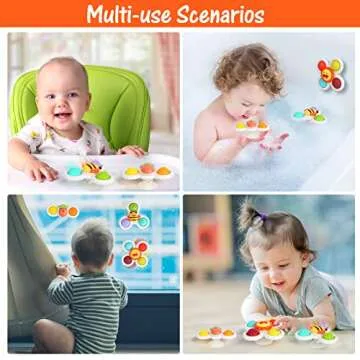 UKKITEK 3PCS Suction Cup Spinner Toy for Baby, Simple Dimple Fidget Toys with Stackable Cup Toys, Sensory for Toddlers 1-3 Years Old, Infant 6 12 18 Months Birthday Gifts Bath Toy