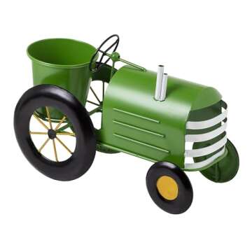 Alpine Corporation 11" Tall Indoor/Outdoor Vintage Style Metal Tractor Planter, Lime Green