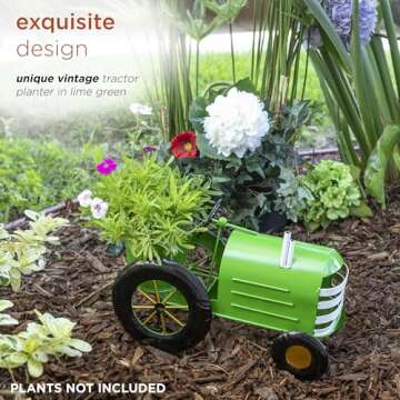 Alpine Corporation 11" Tall Indoor/Outdoor Vintage Style Metal Tractor Planter, Lime Green
