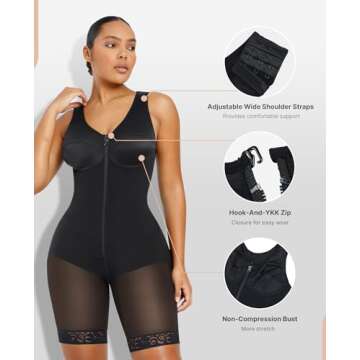 SHAPELLX Shapewear for Women Butt Lifter Bodysuit Tummy Control Full Body Shapewear Faja Colombianas Waist Trainer Compression Garments (Black-L)