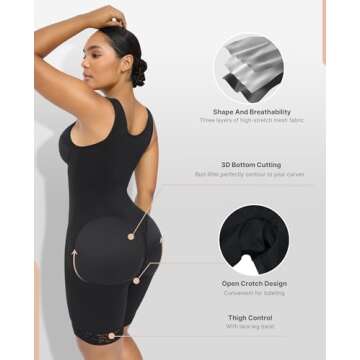 SHAPELLX Shapewear for Women Butt Lifter Bodysuit Tummy Control Full Body Shapewear Faja Colombianas Waist Trainer Compression Garments (Black-L)