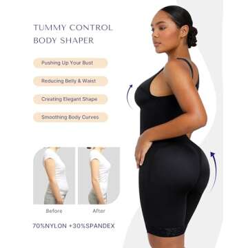SHAPELLX Shapewear for Women Butt Lifter Bodysuit Tummy Control Full Body Shapewear Faja Colombianas Waist Trainer Compression Garments (Black-L)