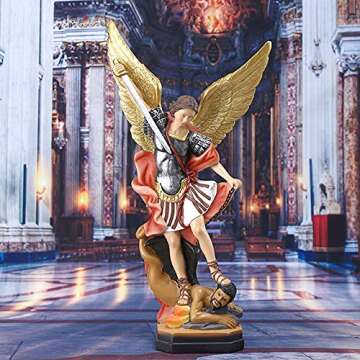 QIANLING 8.7 inch St Michael Statue, Archangel Michael Statue, San Miguel Arcangel Statue,Michael Archangel Defeated Lucifer Tramples Demon Statue, Religious Collectible Angel Sculpture