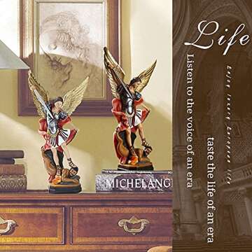 QIANLING 8.7 inch St Michael Statue, Archangel Michael Statue, San Miguel Arcangel Statue,Michael Archangel Defeated Lucifer Tramples Demon Statue, Religious Collectible Angel Sculpture