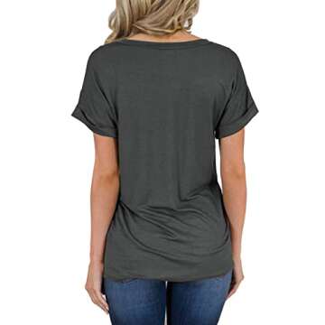 MIHOLL Women's Short Sleeve V-Neck Shirts Loose Casual Tee T-Shirt (Dark Gray, Large)