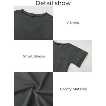 MIHOLL Women's Short Sleeve V-Neck Shirts Loose Casual Tee T-Shirt (Dark Gray, Large)