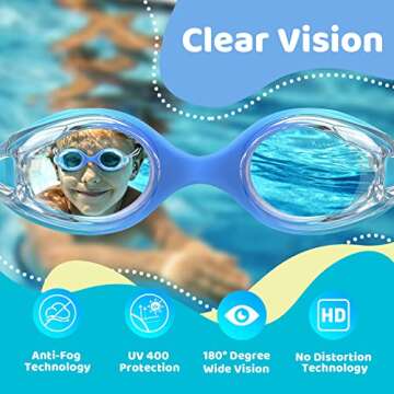 Vvinca Kids Swim Goggles with Bungee Strap No Leaking Anti Fog Toddler Goggles Quick Adjust 3-14 (A- Green & Blue Gradient)