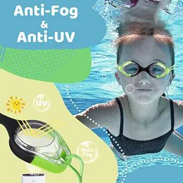 Vvinca Kids Swim Goggles with Bungee Strap No Leaking Anti Fog Toddler Goggles Quick Adjust 3-14 (A- Green & Blue Gradient)
