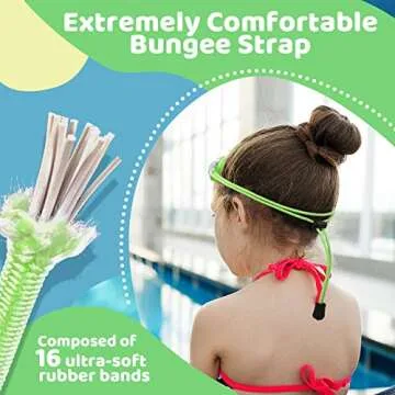 Vvinca Kids Swim Goggles with Bungee Strap No Leaking Anti Fog Toddler Goggles Quick Adjust 3-14 (A- Green & Blue Gradient)