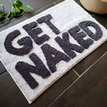 New Mungo Get Naked Bath Mat for Bathtub - Cute Bath Rugs for Apartment Decor - Bath Mats for Bathroom as Shower Floor Mat - Tufted Gray and White Bathroom Rug - 31" x 20"
