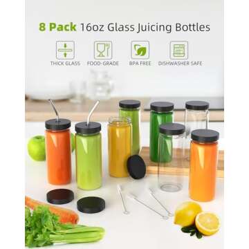 Cold Press Juicer with 8 Juice Bottles - Masticating Juicer Machines for Fruits and Veggies, 4.25" Large Feed Chute, Easy to Clean, Gun Grey