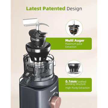 Cold Press Juicer with 8 Juice Bottles - Masticating Juicer Machines for Fruits and Veggies, 4.25" Large Feed Chute, Easy to Clean, Gun Grey