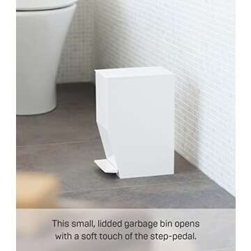 Yamazaki Home Sanitary Step Trash Can - Small Space Waste Bin for Bathroom Kitchen ABS Plastic One Size White