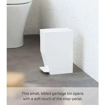 Yamazaki Home Sanitary Step Trash Can - Small Space Waste Bin for Bathroom Kitchen ABS Plastic One Size White
