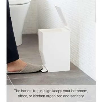 Yamazaki Home Sanitary Step Trash Can - Small Space Waste Bin for Bathroom Kitchen ABS Plastic One Size White
