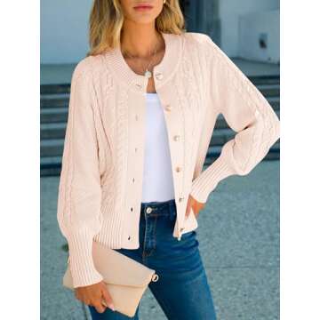 ANRABESS Women's Long Sleeve Cable Knit Cardigan Sweater