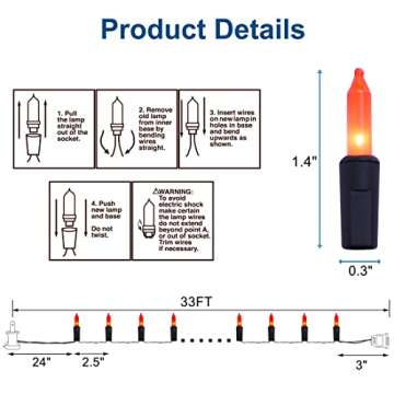Halloween Lights, 33ft 150 Count Black Wire Incandescent Christmas Mini Lights, 120 V High-voltage UL Certified Clear Light String Connectable, for Indoor Outdoor Patio Tree Party Home Decor, Orange