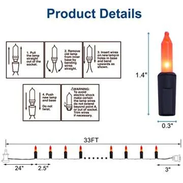 Halloween Lights, 33ft 150 Count Black Wire Incandescent Christmas Mini Lights, 120 V High-voltage UL Certified Clear Light String Connectable, for Indoor Outdoor Patio Tree Party Home Decor, Orange