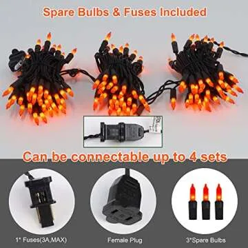 Halloween Lights, 33ft 150 Count Black Wire Incandescent Christmas Mini Lights, 120 V High-voltage UL Certified Clear Light String Connectable, for Indoor Outdoor Patio Tree Party Home Decor, Orange