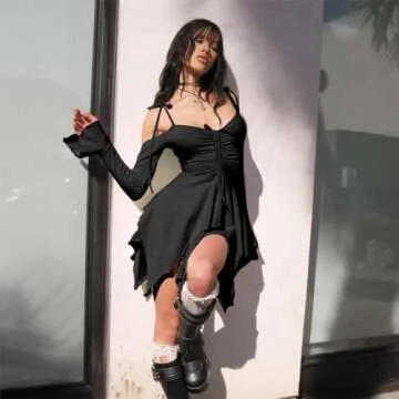 Dolls Kill F is for Fairies Handkerchief Dress by Current Mood - Off-Shoulder, Custom Fit Dress, Perfect for Fairycore Fashion - Black, Small