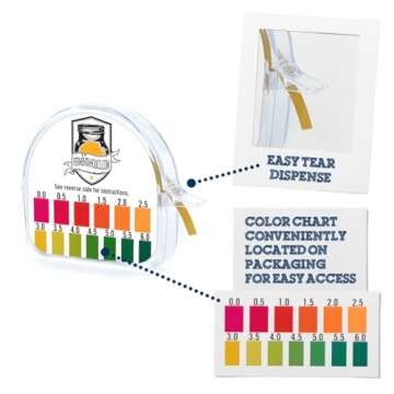 Kombucha Instant Read pH Strips Dispenser - pH Range 0-6 - 15 ft Roll | 180 1" Inch Strips | Single Roll | Food Service, Brewing and Fermentation Test Strips
